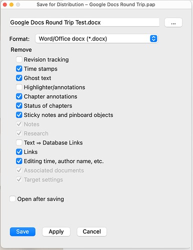 Export Settings