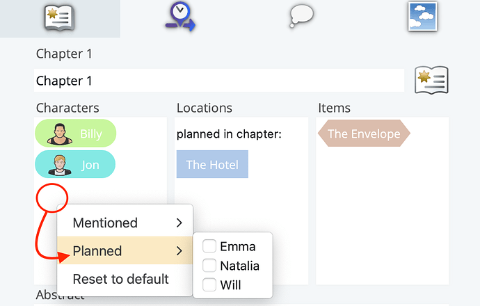 Characters in the Organizer